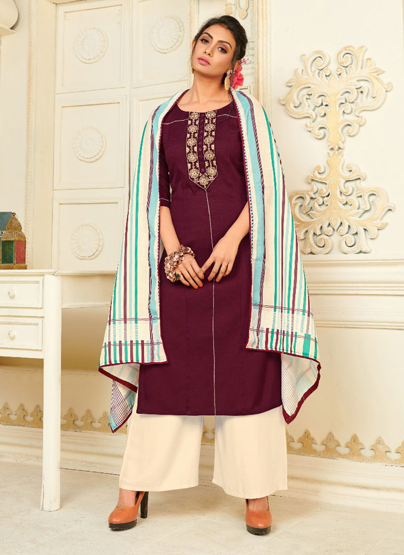 Silicon Cotton Flax Designer embroidered Kurti Rayon Palazzo With Muslin Digital Print Fancy Dupatta Collection 1001-1008